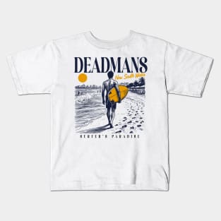 Vintage Surfing Deadman's Beach NSW Australia // Retro Surfer Sketch // Surfer's Paradise Kids T-Shirt